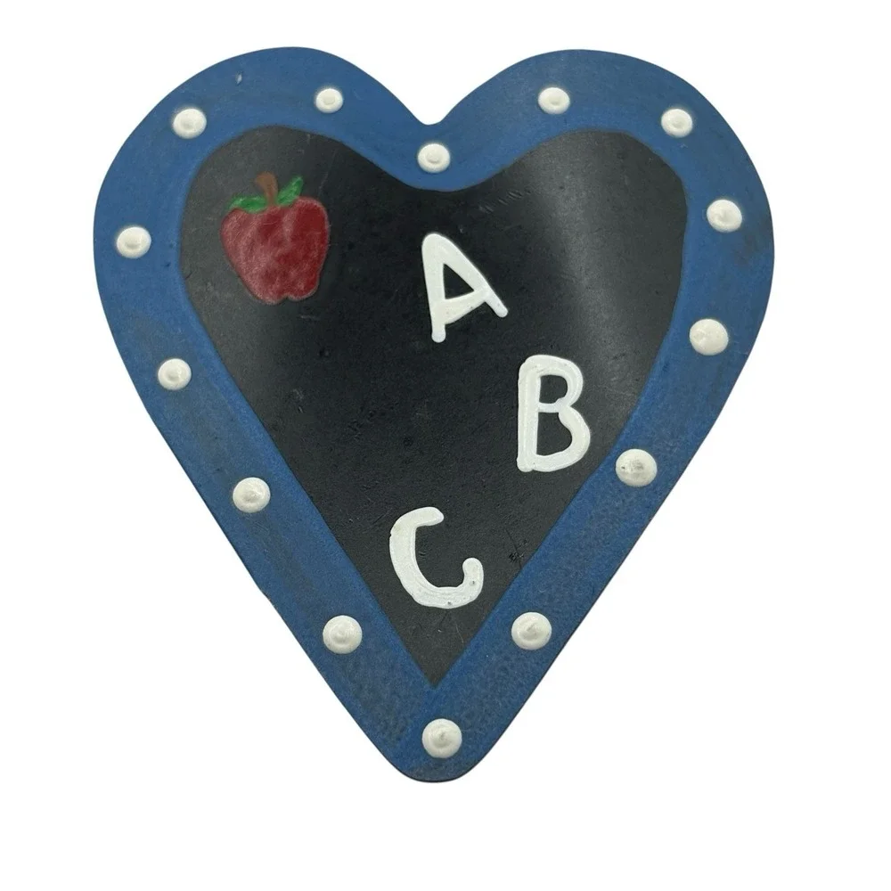 Teacher Brooch Pin Handmade ABC‎ Apple Heart Vintage Plastic Gift Artisan Unique